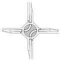 Obr. 12 – Kruhový objezd s oddělenými pruhy pro odbočení vlevo z hlavního okruhu – „čtyřmostý kruhový objezd“; nákres