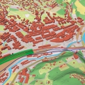 Vizualizace centra Ústí nad Labem s vyznačením plochy pro nový dopravní terminál a vedením trasy C na nový most přes Labe