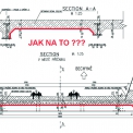 Obr. 3 – Příčný a podélný řez složitým tvarem mostovky mostu v Táboře