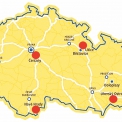 Mapa závodů ŽPSV a. s., s červeně vyznačenými závody vyrábějícími ŽB prvky protihlukových stěn.