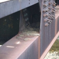 Obr. 6 – Pohled na příhradovou mostní konstrukci, koroze pod úsadami, bakteriální koroze.