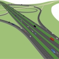 Obr. 6, 7 – Simulace křižovatky SOKP 512 s dálnicí D1 (MÚK Dobřejovice kombinovaná s křižovatkou se silnicí II/101)