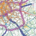 Obr. 2 – Kartogram intenzit automobilové dopravy pro výhledový rok 2020 s dostavěnými stavbami SOKP, MO a dalších komunikací v Praze a okolí